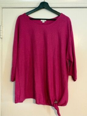 J.Jill NWOT Fuchsia Pink Tie Hem Knit Top 3/4 Sleeve XL